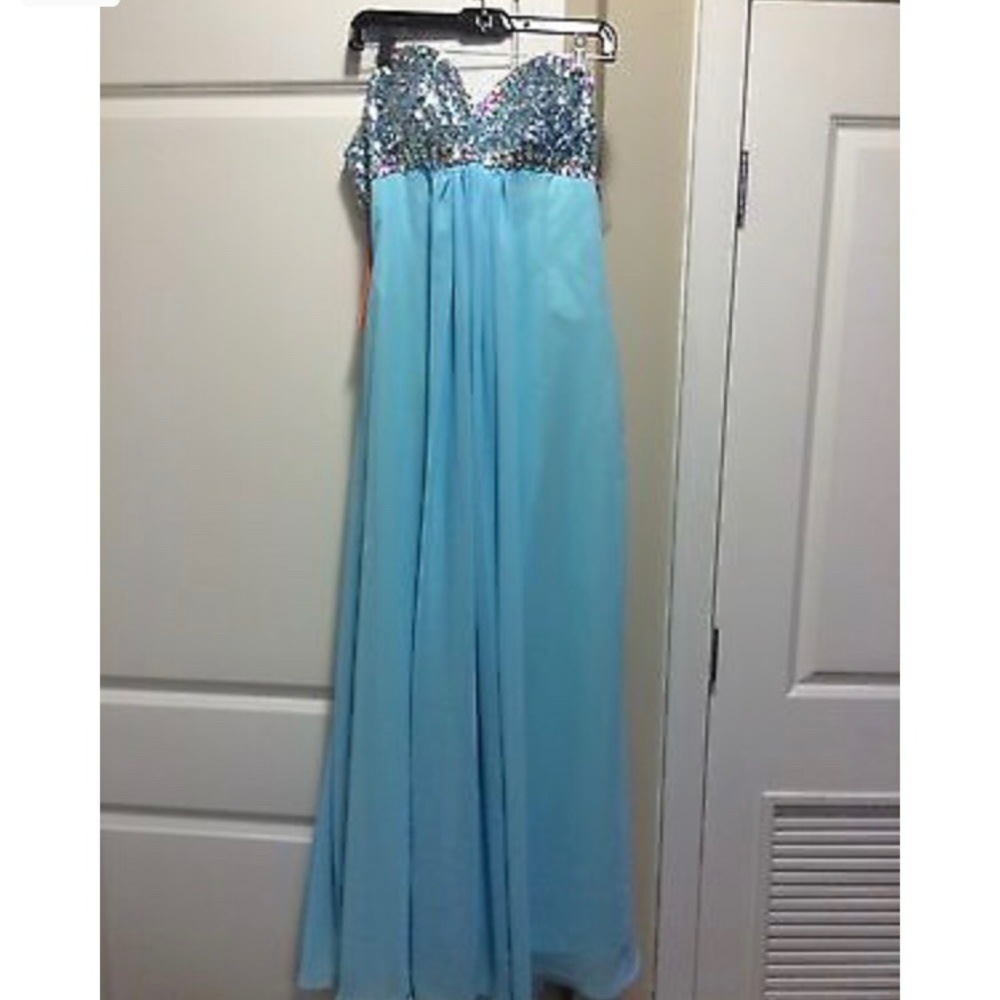 Dream Prom Dress -34 Bust Light Blue Bling Dress